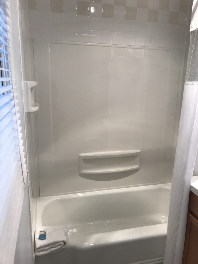 Tub and shower in Standard Room bathroom